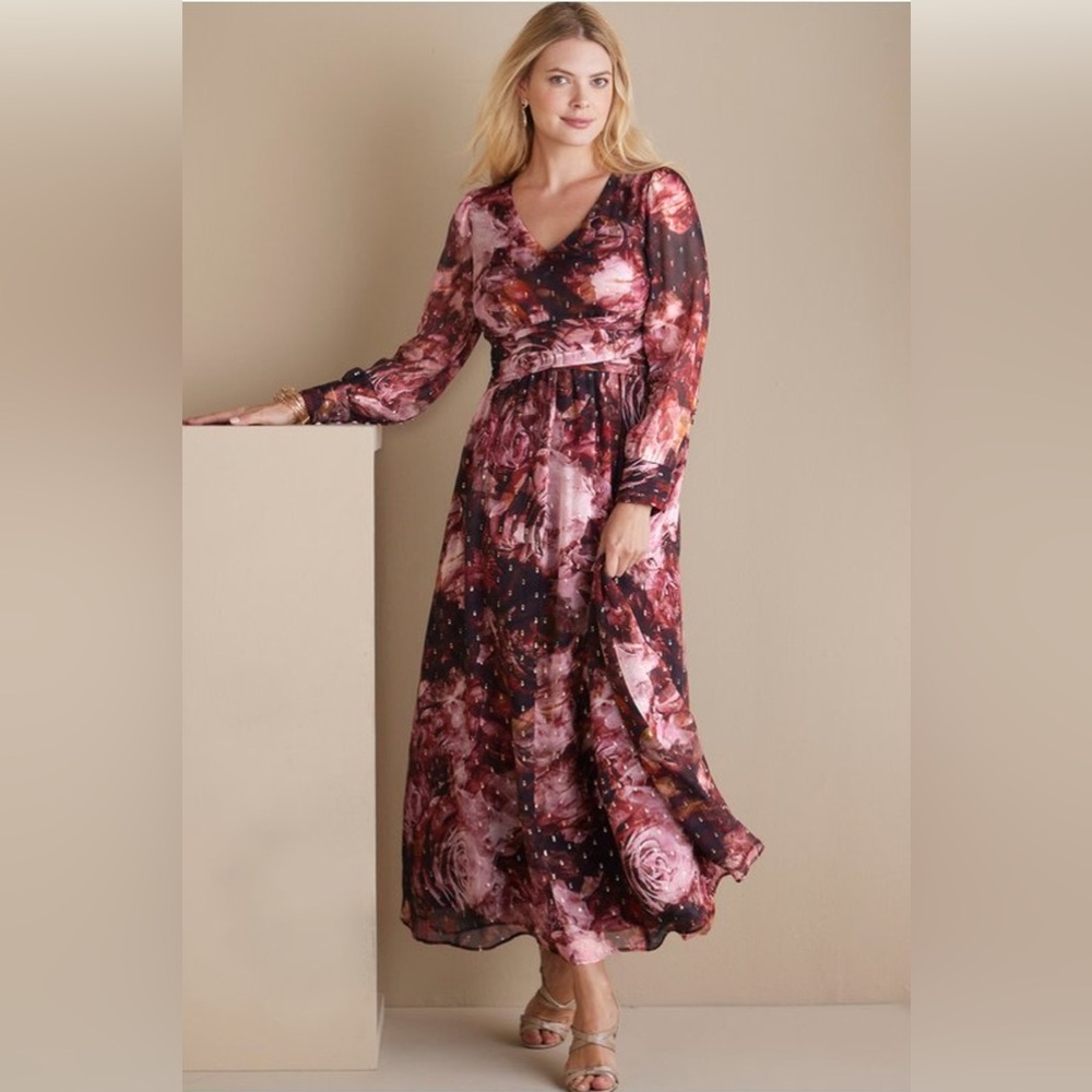 Soft Surroundings | Rina Silk Midi Dress in Floral Sizes 14 18 P